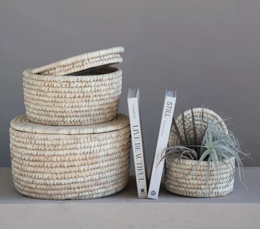 Large Hand-Woven Basket With Lid