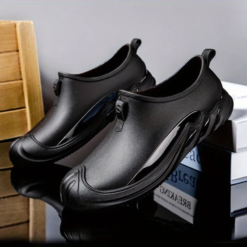 Men's Slip-Resistant Waterproof Rain Boots - Ankle High, Solid Color with PVC Sole & Fabric Lining